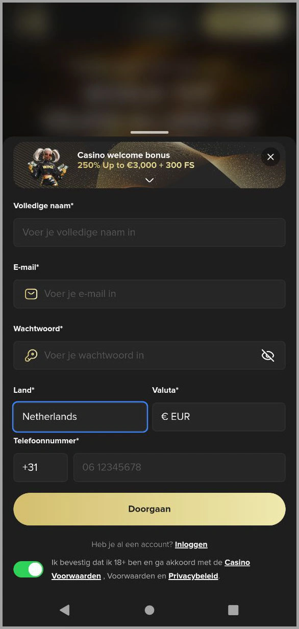 Registratieproces voor een nieuw account