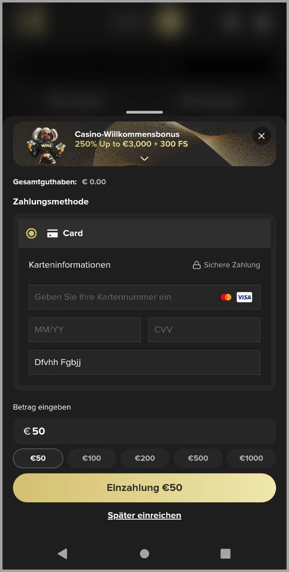 Einzahlungs- und Auszahlungsdaten bei MrWinz casino
