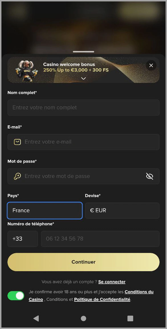 Inscription rapide pour les nouveaux joueurs chez MrWinz casino
