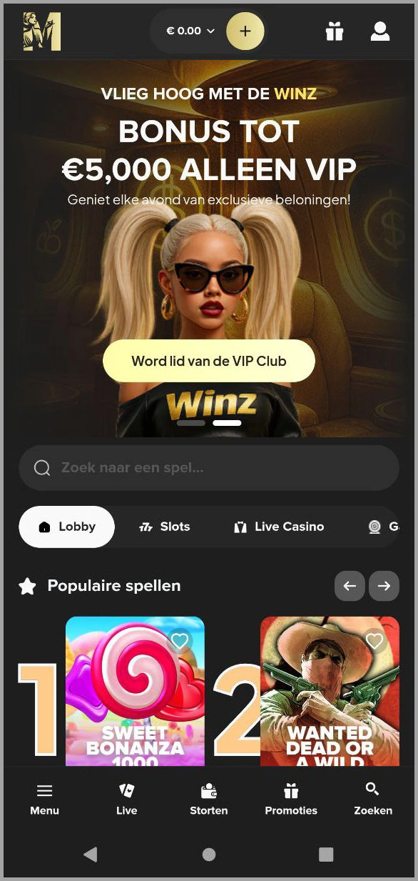 Mobiele versie van MrWinz casino voor snelle toegang